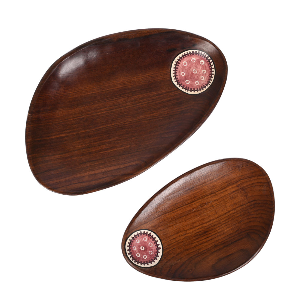 Trays in Oval Shape with Tribal Art Handcrafted in RoseWood (11x7")