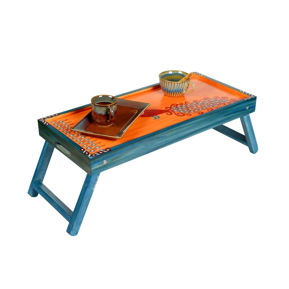 Madhubani Folding Breakfast Tray in Orange (32x12x10)