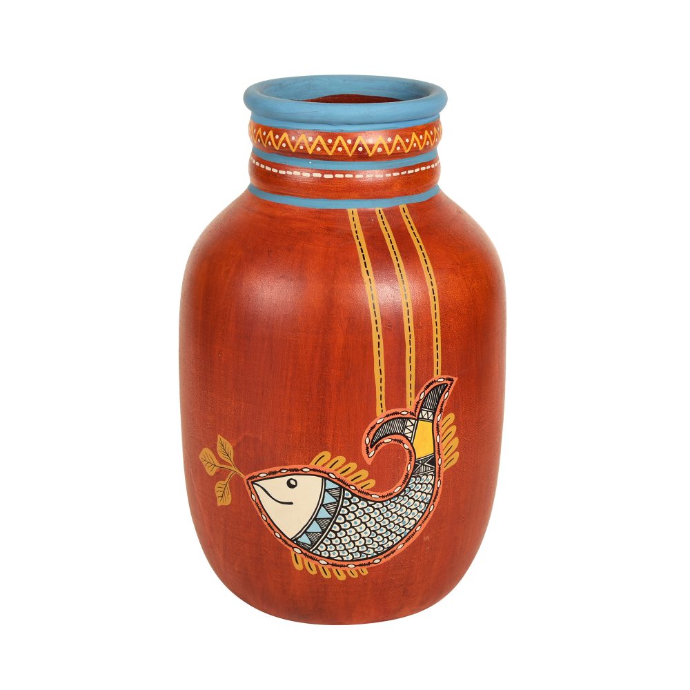 Happy Fish Rustic Red Vase (5x5x8)