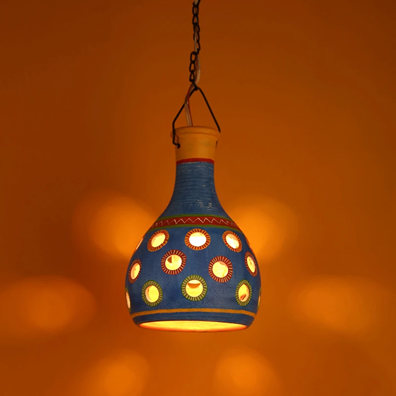 Ruso-C Terracotta Pendant Lamp In Azure Blue