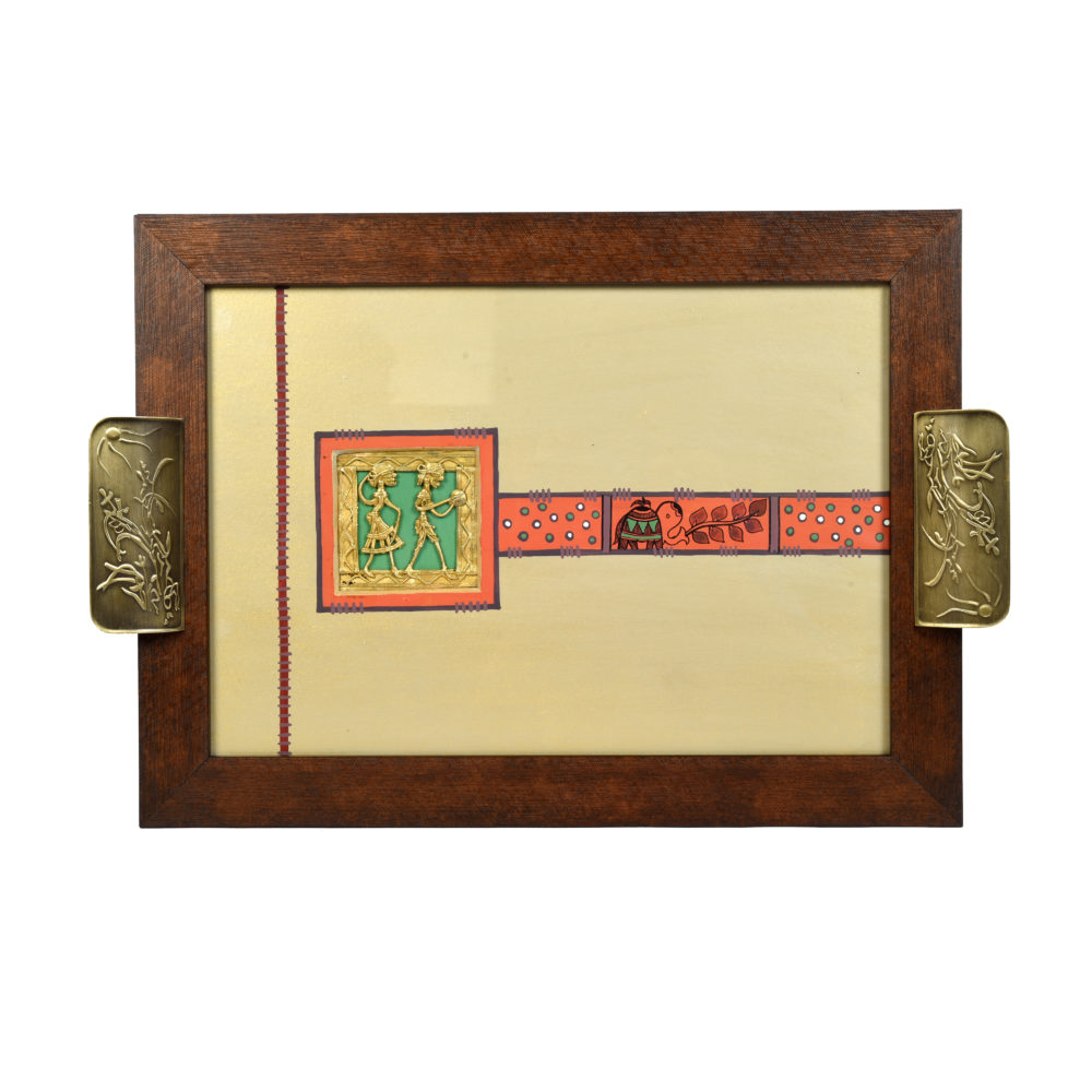 Wooden Rectangle Serving Tray with Brass Handles (17x12x1.4)