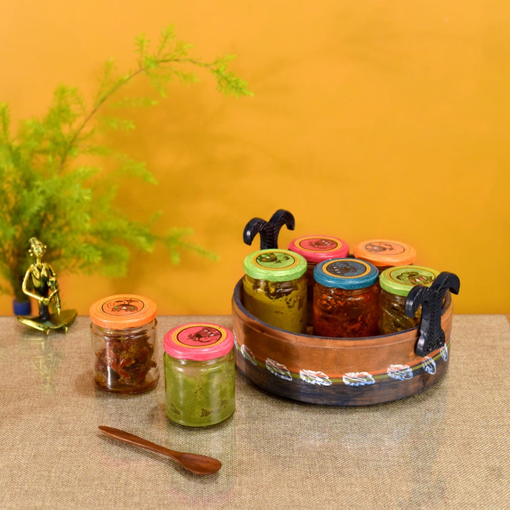 Dadiji's Pickle Jars in Round Tray with 7 Jars