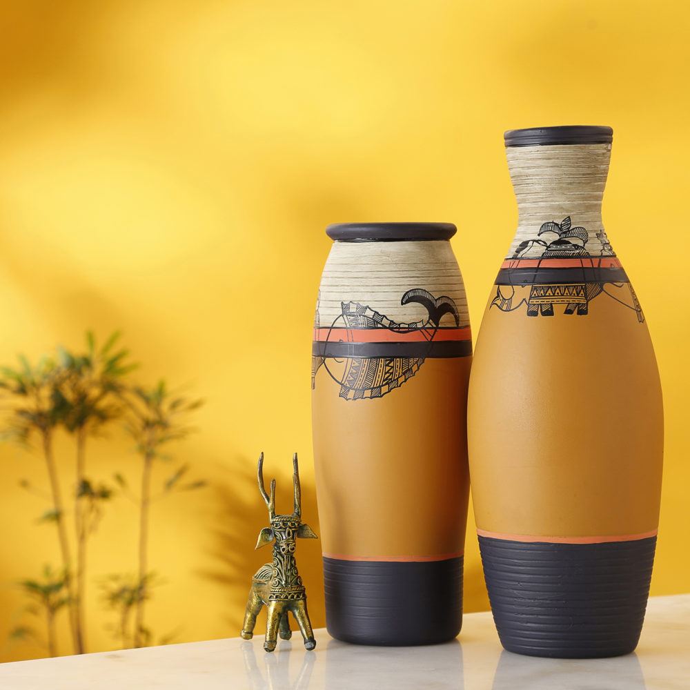 Earthen Vases Handpainted in Madhubani Tattoo Art
