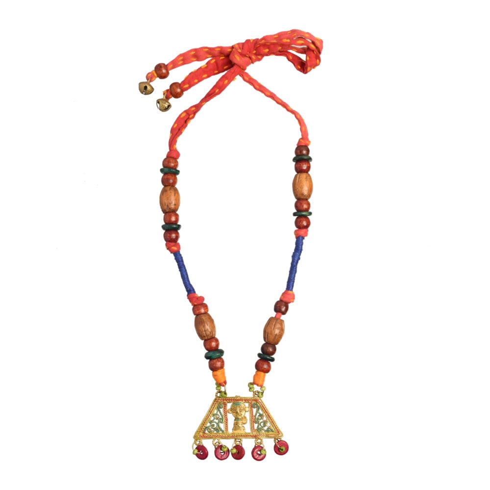 The Empress House Handcrafted Tribal Dhokra Necklace in Prussian Blue