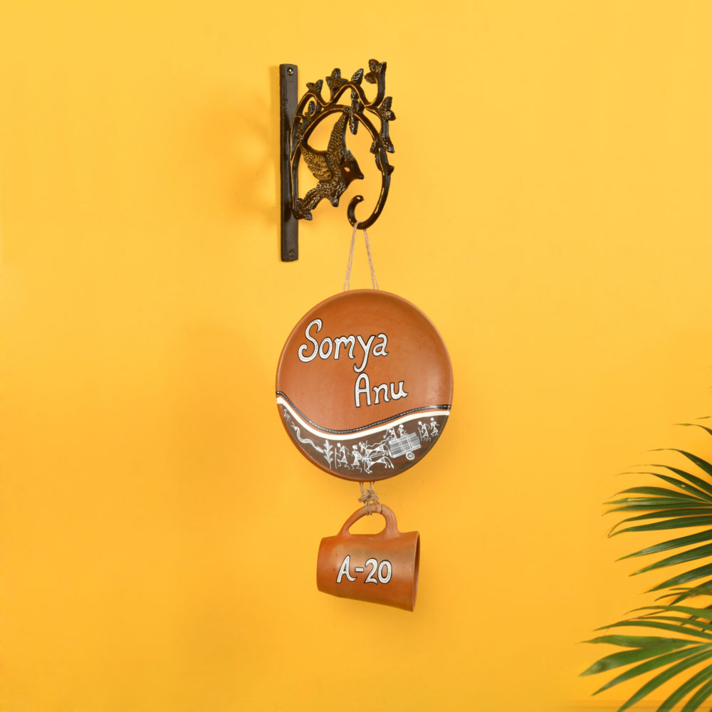 Customizable Handcrafted Terracotta Name Board with Metal Stand