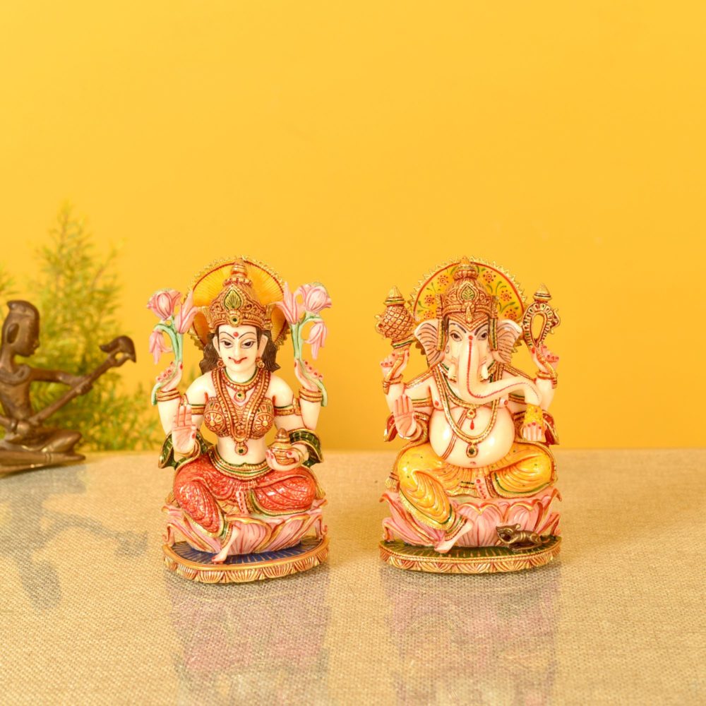 Hand carved  Goddess Laxmi and God Ganesh  Set of 2