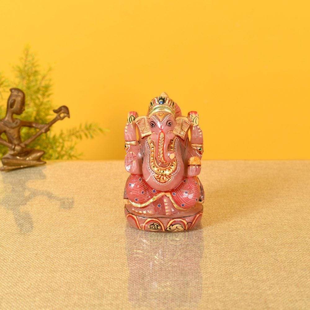 Hand carved  God Ganesh  In Rose Quartz (L)
